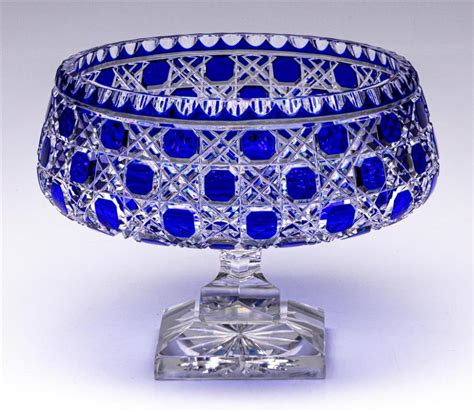 Sold At Auction A Cut Crystal Glass Cobalt Blue Footed Bowl Compote H 18cm Dia 20 5cm