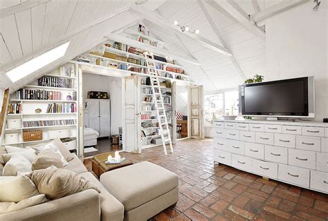 Attic Living Room With A Library Wall