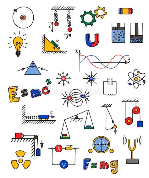 Physics Icon Hand Drawn Multicolored Physics Icon Vector Illustration