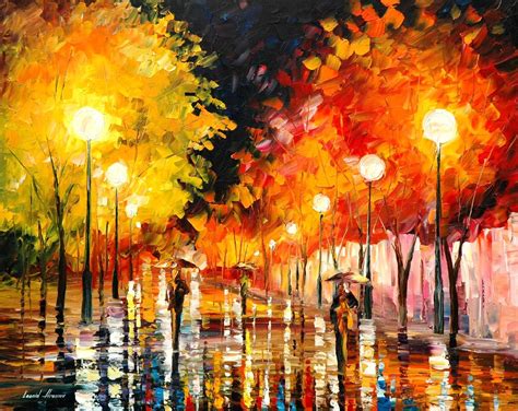 Rainy Night — Palette Knife Oil Painting On Canvas By Leonid Afremov