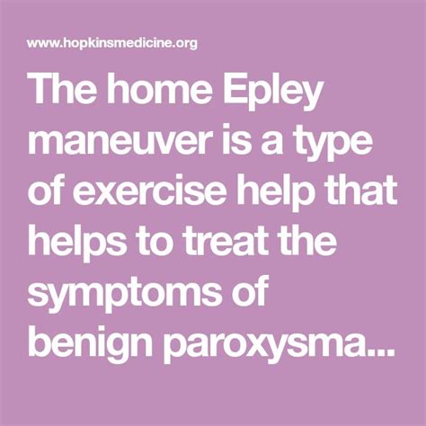 The Home Epley Maneuver Is A Type Of Exercise Help That Helps To Treat