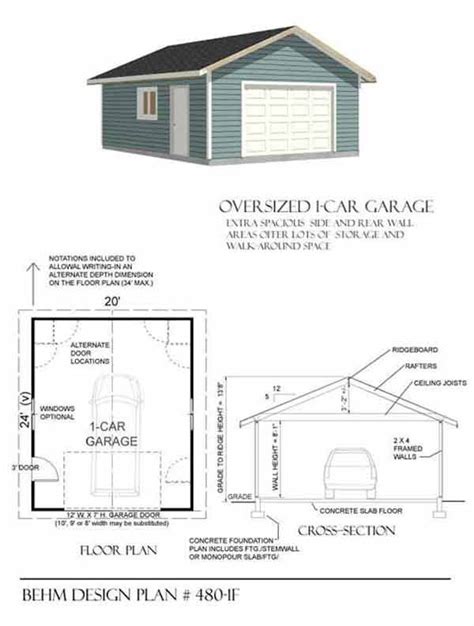 Large 1 Car Garage Plan No 480 1 By Behm Design Garage Shop Plans