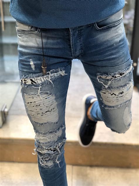Buy Blue Slim Fit Ripped Jeans By With Free Shipping