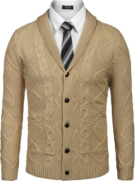 Coofandy Mens Shawl Collar Cardigan Sweater Slim Fit Merish Aran