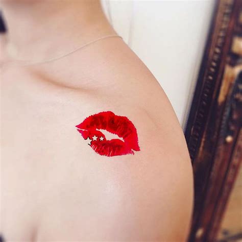 Peck Simple Red Lips Smooches Kisses Temporary Tattoo Red Lips Tattoo