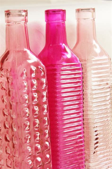 Set Of 10 Hot Pink Glass Bottles Pink Blush By Embellish1122 5000 Pink Bottle Pink Life