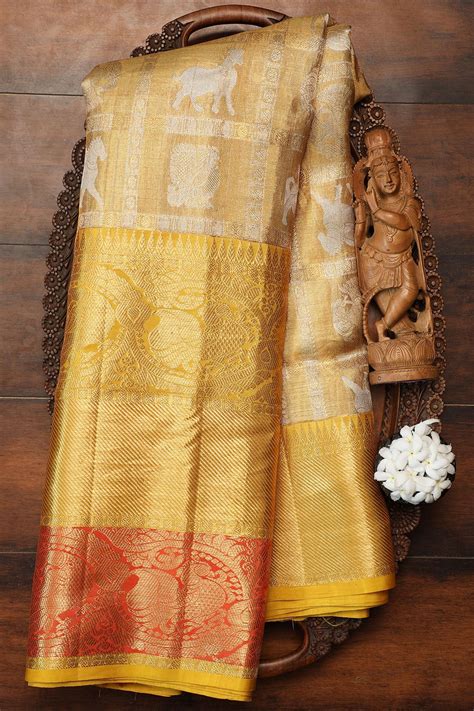 Gold Zari Woven Kanchipuram Tissue Silk Saree Vi2456 Silk Sarees Silk Sarees Online