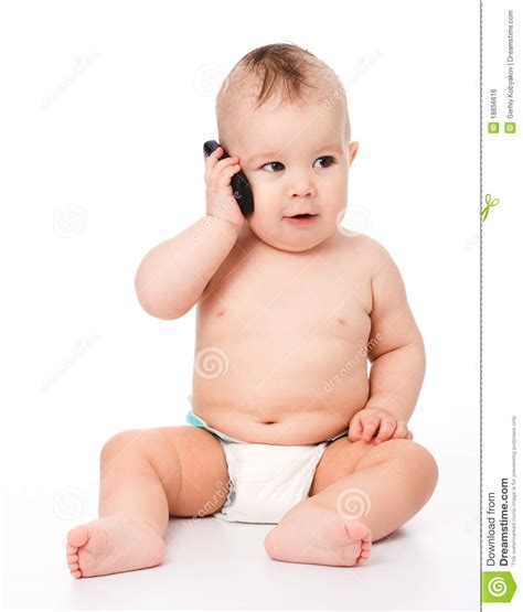 Cute Little Baby Is Talking On Cell Phone Royalty Free