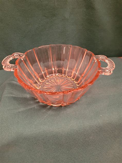 Pink Depression Glass Oysters And Pearls Two Handled Etsy
