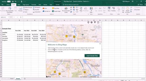 How To Use Bing Maps Feature In Microsoft Excel 2016 Youtube