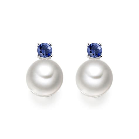 Blue Sapphire Studs In White Gold With Akoya Pearls Winterson