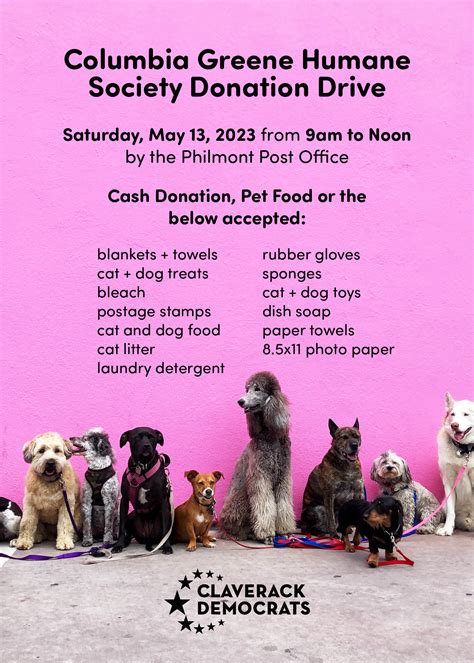THIS SATURDAY 9 - Noon | Columbia Greene Humane Society Donation Drive