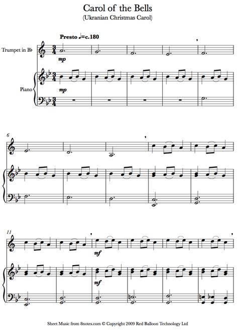 Carol of the bells flute and piccolo choir. Carol of the Bells sheet music for Trumpet - 8notes.com