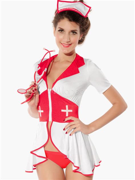 3 Piece Two Tone Polyester Sexy Nurse Bedroom Costume
