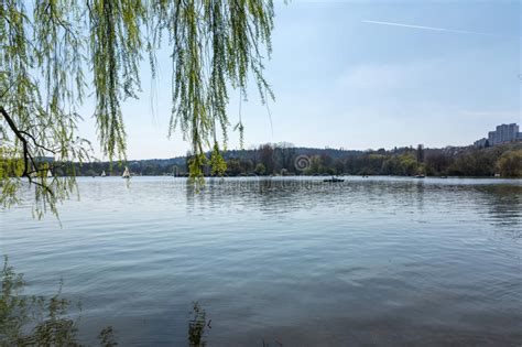 Blue Lake Water Reflection Landscape Pond Max Eyth See Stuttgart Stock