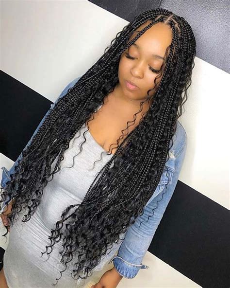 Long Knotless Box Braids With Curly Ends Each Braid Begins With The
