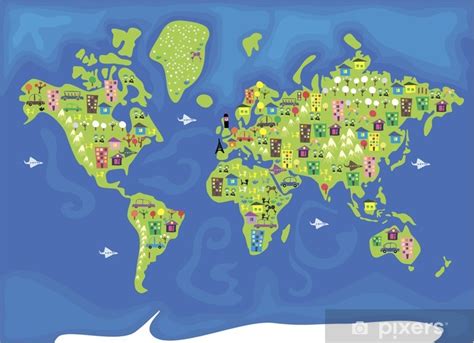 Fotomural Dibujos Animados Mapa Del Mundo • Pixers® Vivimos Para Cambiar