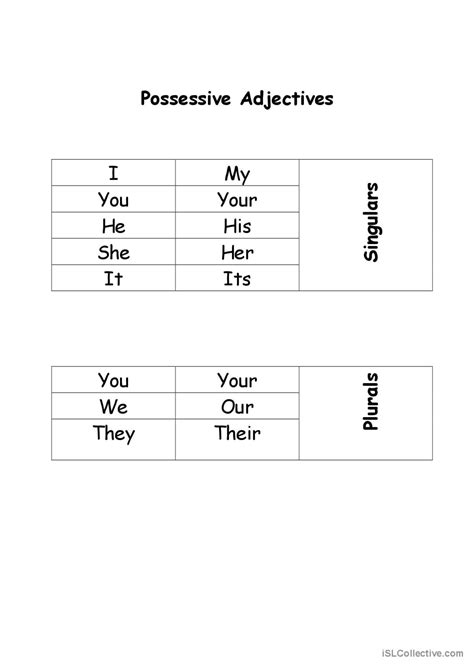 Possessive Adjectives English Esl Worksheets Pdf Doc