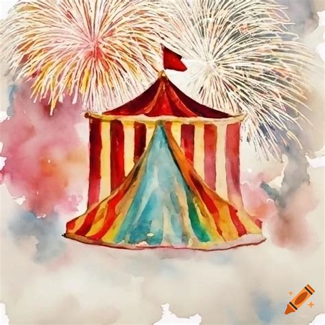 Watercolor Painting Of A Circus Tent With Fireworks On Craiyon