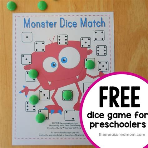 Free Preschool Math Game Monster Dice Match The