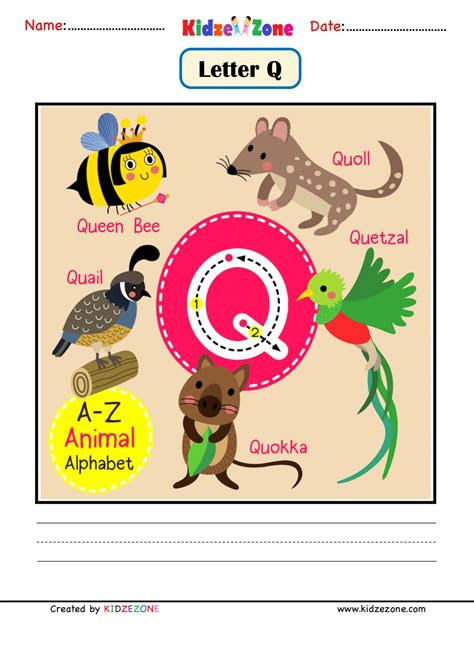 Kindergarten Letter Q Animal Picture Cards Worksheet