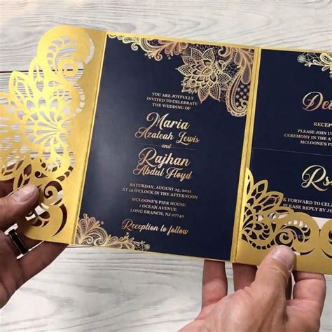 Navy And Gold Wedding Invitations Indian Wedding Invitations Etsy