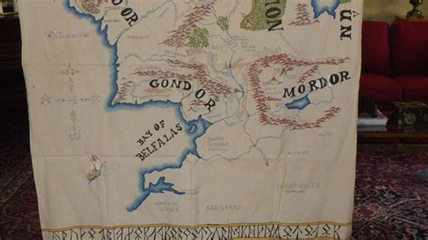 Original J R R Tolkien Middle Earth Hand Drawn Color Cloth Map From