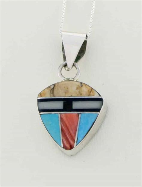 Navajo Reversible Multi Stone Inlay Pendant With Chain Pe