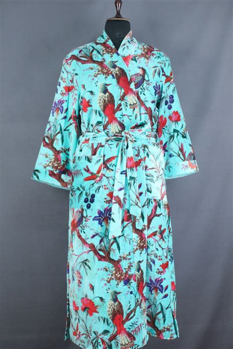 Kimono Dressing Gown Luxury Aqua Bird Of Paradise Velvet Kimono Boho