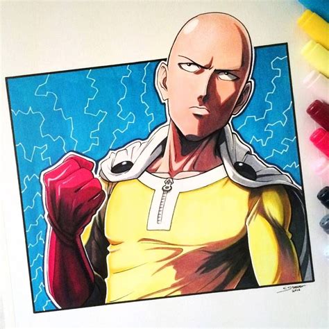 Saitama Drawing One Punch Man By Lethalchris In 2021 Anime