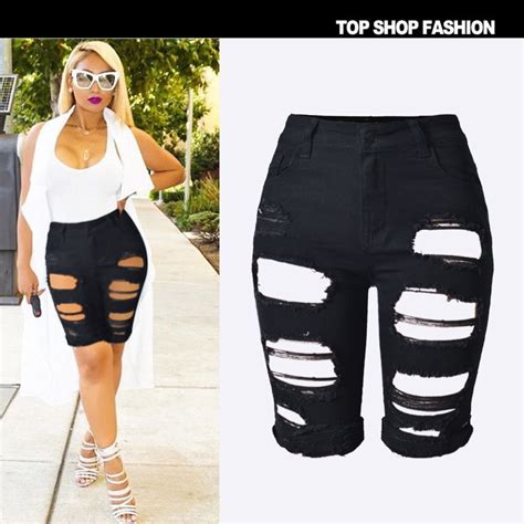 Summer Fashion Jeans Pants Femme Shorts Plus Size High Waist Skinny Denim Shorts Women Hole