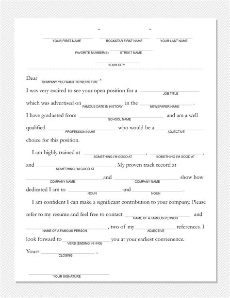 Free Printable Fill In The Blank Funny Cover Letter Cover Letter For