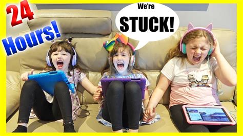 Stuck Together For 24 Hours Challenge Ava Isla And Olivia Youtube