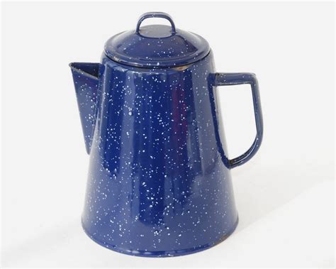 Dark Blue Enamel Coffee Pot Retro Kitchen Barware Decor Etsy