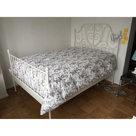 Ikea Leirvik White Full Size Iron Metal Country Style Bed Frame Aptdeco