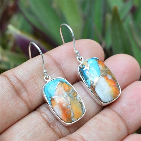 Mohave Copper Oyster Turquoise Earrings 925 Sterling Silver Etsy