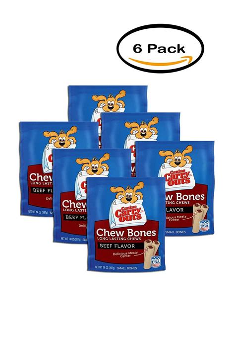 Pack Of 6 Canine Carry Outs Chew Bones Beef Flavor Long Lasting Dog