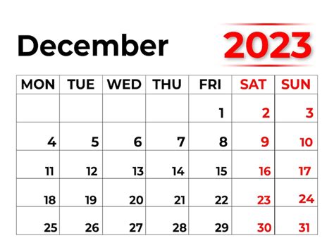 Calendário Mensal De 2023 Para Dezembro Com Visual Muito Limpo Vetor