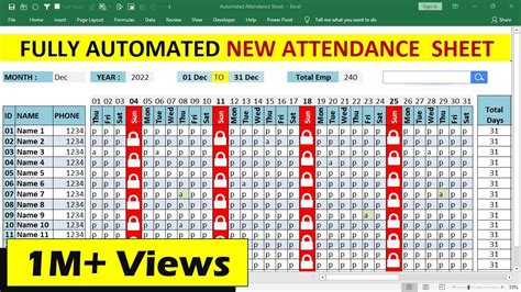 🔥🔥 Fully Automated Attendance Sheet In Excel Youtube