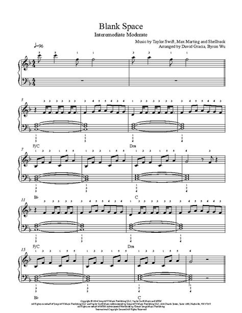 Blank Space By Taylor Swift Piano Sheet Music