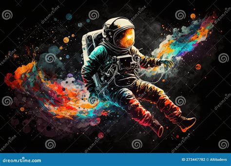 Artistic Astronaut Floating Through Space Surrounded By Stars And