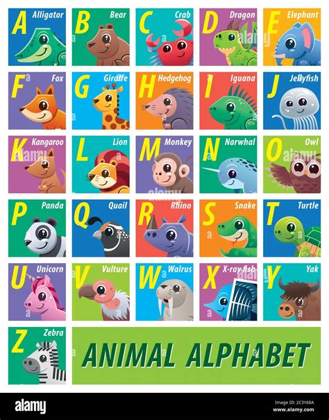 Vector Illustration Of Animals Alphabet For Kids Baby Children