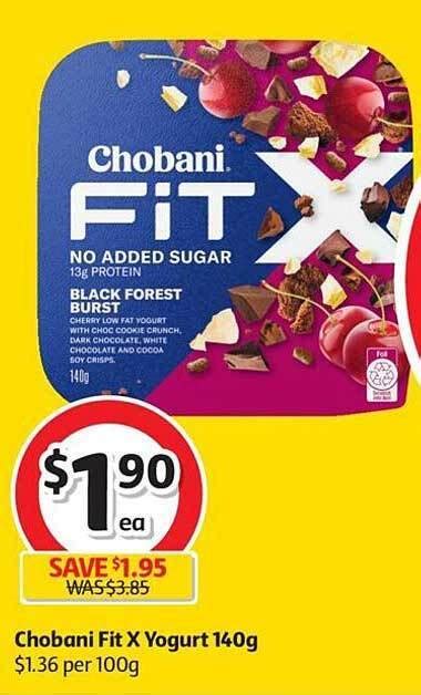 chobani fit x yogurt 140g offer at coles