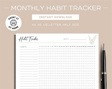 Monthly Habit Tracker Printable Daily Productivity Tracker Etsy