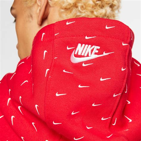 Nike Fleece Sportswear Swoosh Pullover Hoodie In University Redwhite