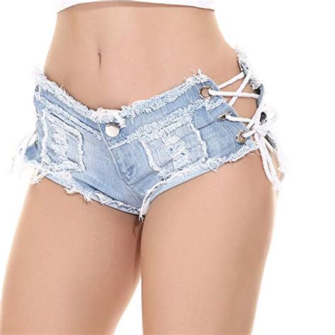 buy cunlin ripped low waist lace up denim jeans shorts for women tassel booty micro mini thong