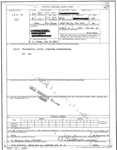 Dd Form 481 Clinical Record Cover Sheet