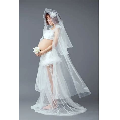 Fancy Maternity Gown Photography Props White Lace Long Dresses Pregnant