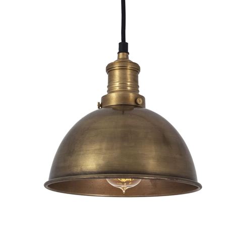 It's made from metal, and features a turned dome shade in a neutral, weathered finish that goes with everything. Vintage Small Metal Dome Brass Pendant Light-8 inch