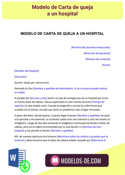 Modelo De Carta De Queja A Un Hospital En Word Gratis